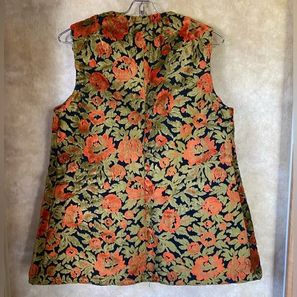 Trend Creations Handmade Floral Sleeveless Jacket Vest 70s Orange Green - Picture 7 of 9